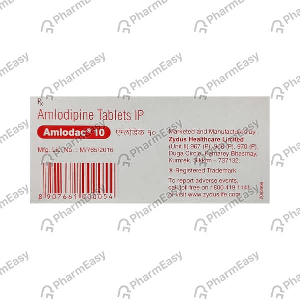 Amlodac 10mg Strip Of 10 Tablets