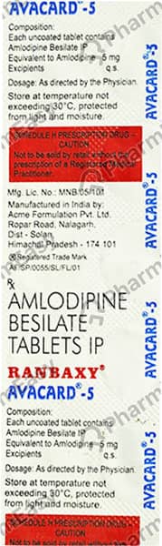 Avacard 5mg Strip Of 10 Tablets