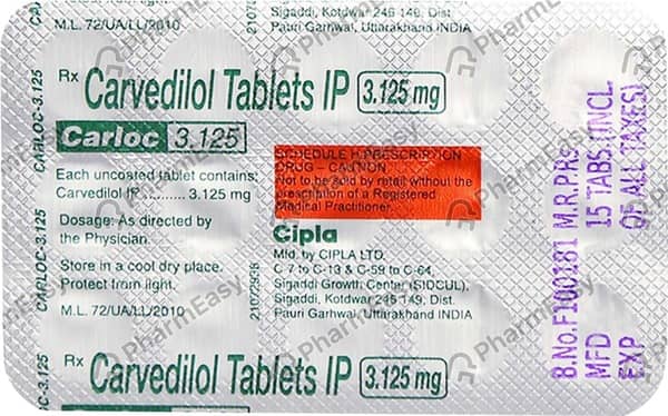 Carloc 3.125mg Strip Of 10 Tablets