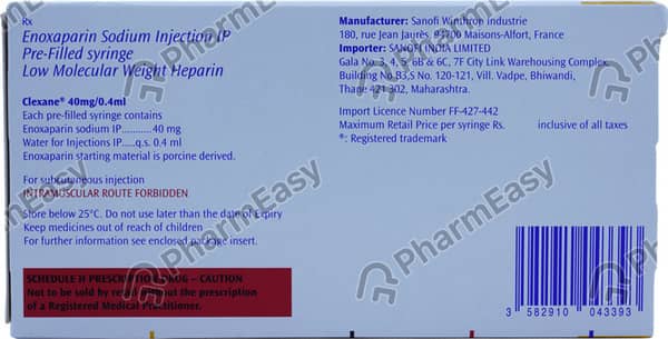 क्लेक्सेन 40MG/0.4ml इन्जेक्शन के लिए सॉल्यूशन