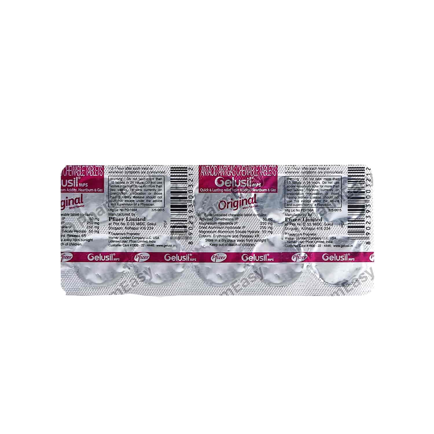 Buy Gelusil Mps Original Mint Flavour Tablet 10'S Online at Flat 18
