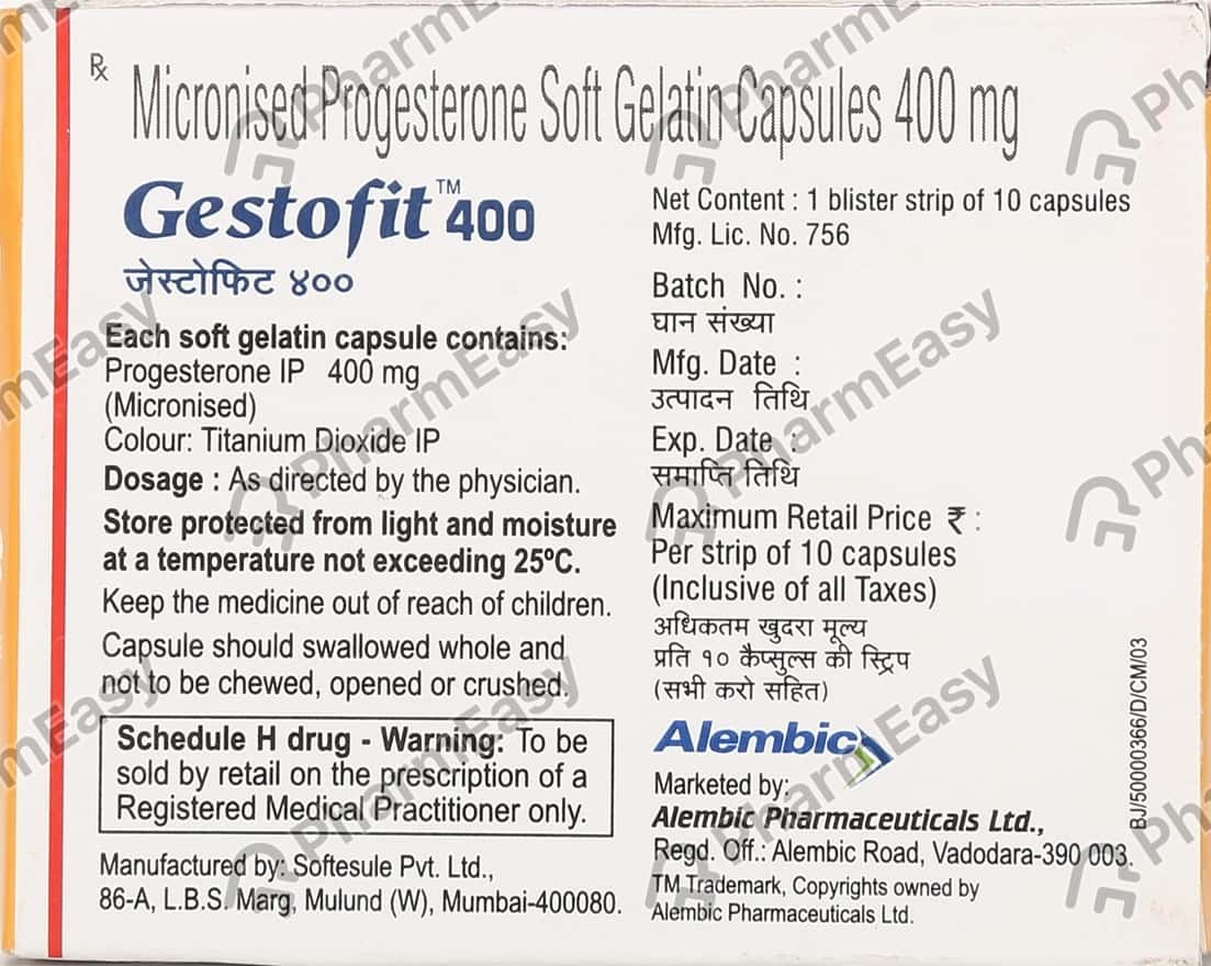 Gestofit 400 MG Oral/Vaginal/Rectal Capsule (10) Uses, Side Effects