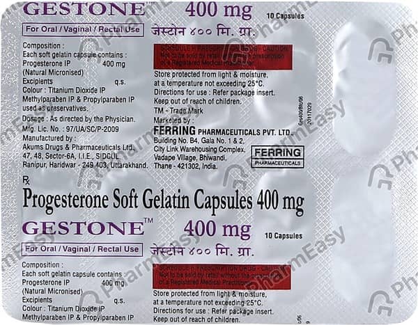 Gestone 400mg Strip Of 10 Oral/Vaginal/Rectal Capsules