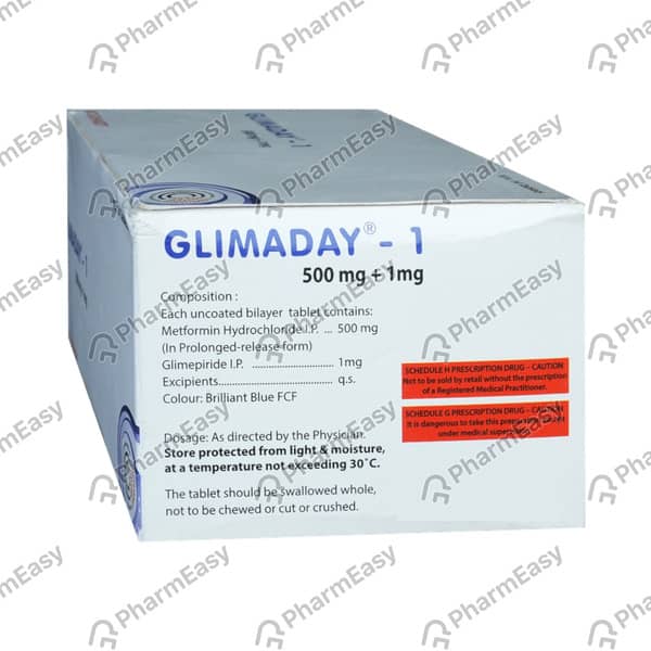 Glimaday 1mg Strip Of 15 Tablets