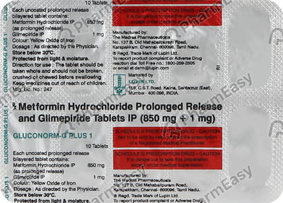Gluconorm G Plus 1mg Strip Of 10 Tablets