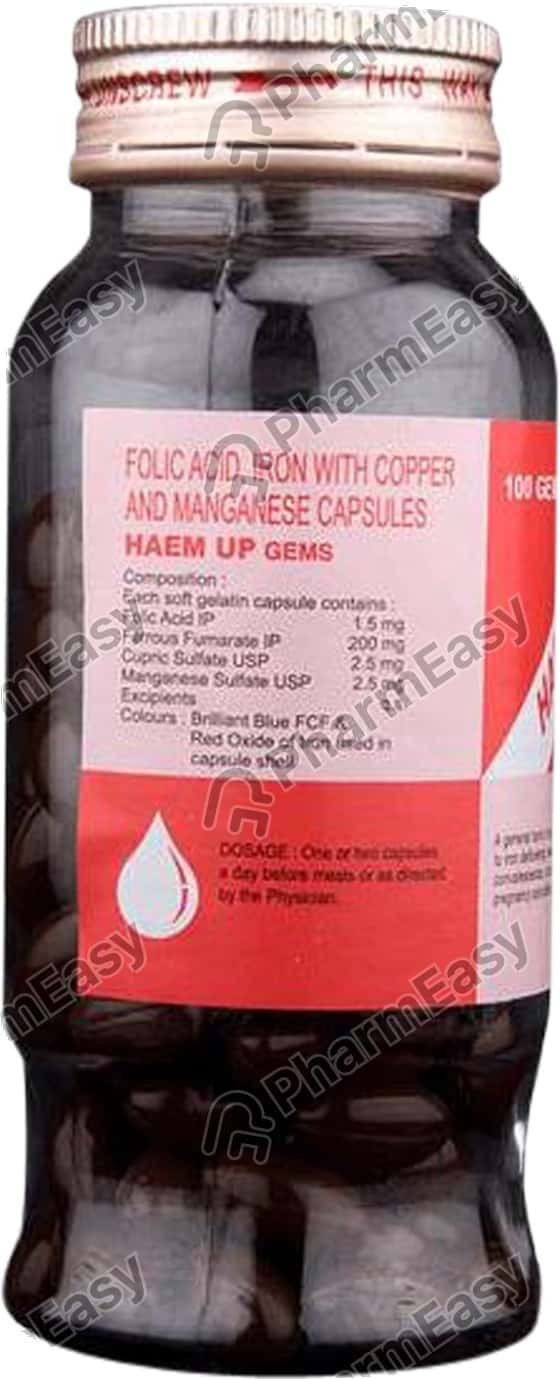 Buy Haem Up Gems Bottle Of 100 Capsules Online at Flat 15 OFF PharmEasy