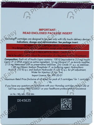 Humalog 100iu Cartridge Of 3ml Solution For Injection