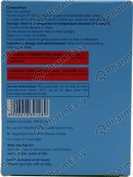 Insugen N Refil 100iu Cartridges Of 3ml Suspension For Injection
