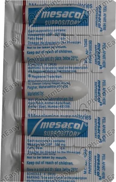 Mesacol 500mg Strip Of 5 Rectal Suppository