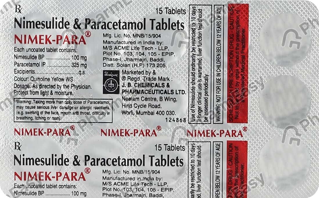 Nimek Para Strip Of 15 Tablets Uses Side Effects Price Dosage 