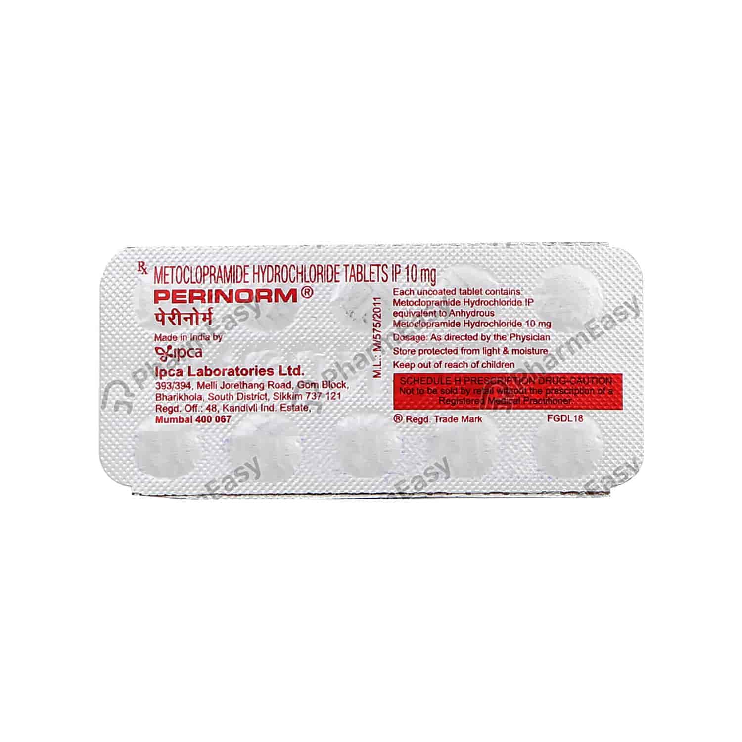 Perinorm 10mg Tab - Uses, Side Effects, Dosage, Composition & Price ...