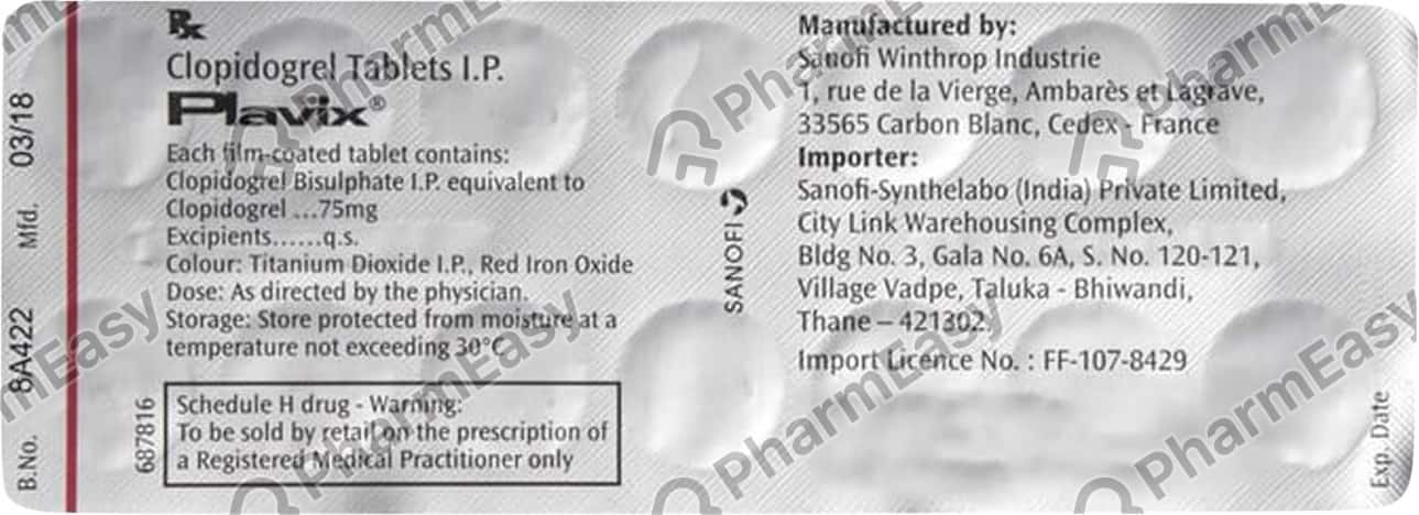 Plavix Tablet Clopidogrel 75mg 