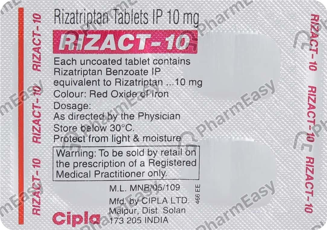 Rizact 10 MG Tablet (4): Uses, Side Effects, Price, Dosage - How Many Rizatriptan Can I Take In A Day