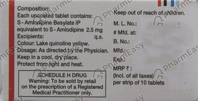 S Amlosafe 2.5mg Strip Of 10 Tablets