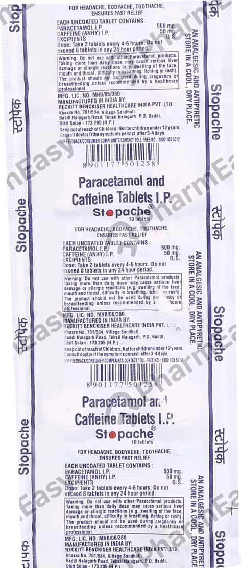 Stopache Strip Of 10 Tablets: Uses, Side Effects, Price & Dosage ...