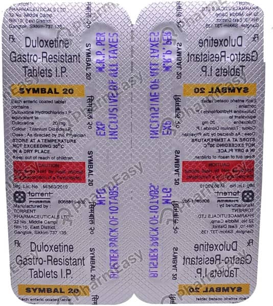 Symbal 20mg Strip Of 10 Tablets