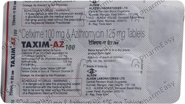 Taxim Az 100Mg Strip Of 10 Tablets