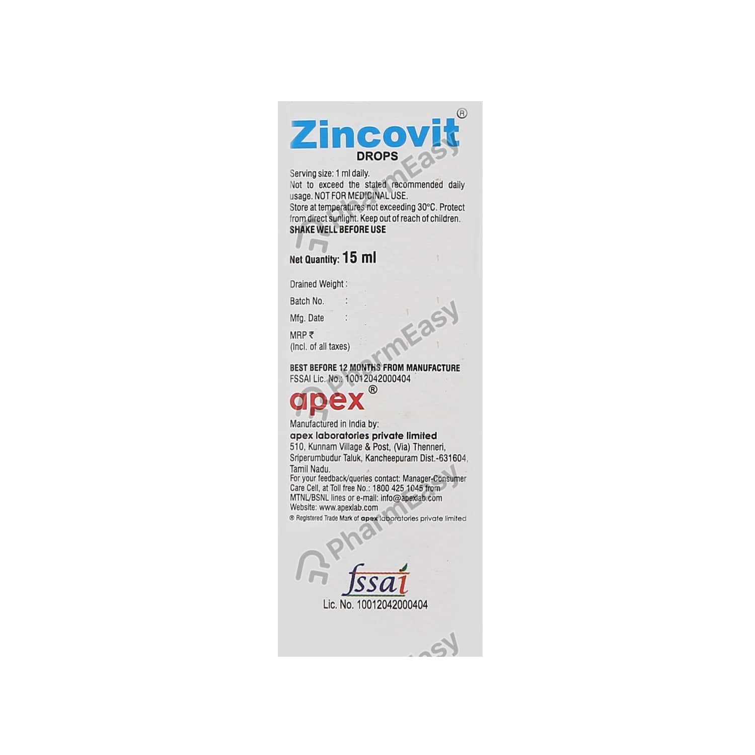 Zincovit Bottle Of 15ml Drops Uses, Side Effects, Dosage, Composition