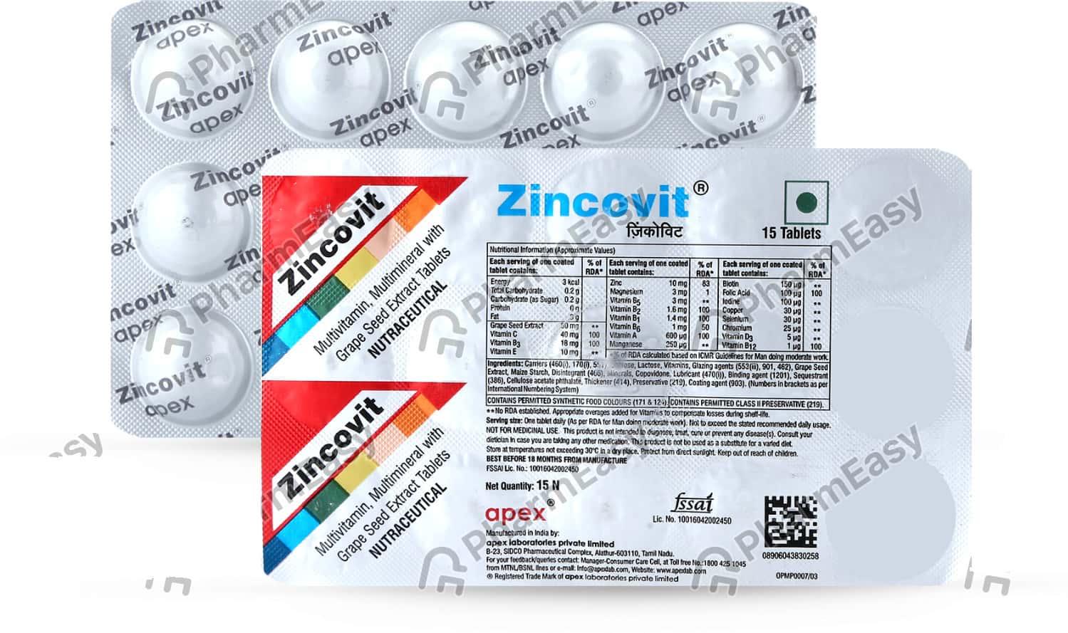 Zincovit Strip Of 15 Tablets (Green) Uses, Side Effects, Price, Dosage