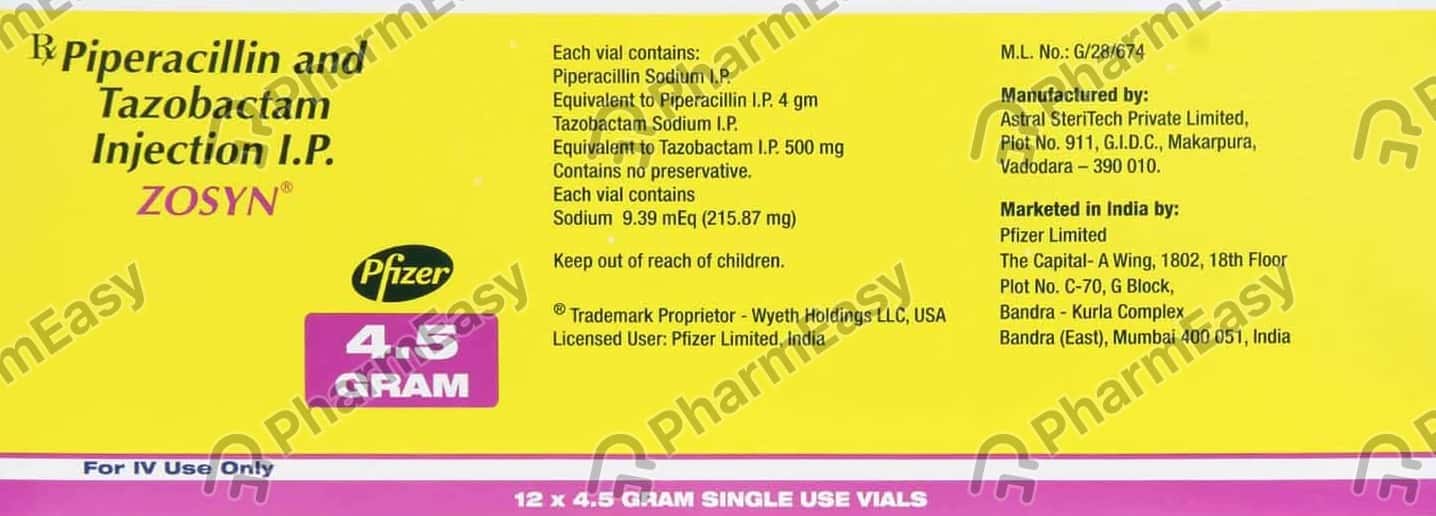 Zosyn 4.5gm Dry Vial Of 1 Powder For Injection Uses, Side Effects