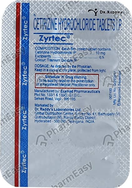 Zyrtec 10mg Strip Of 10 Tablets