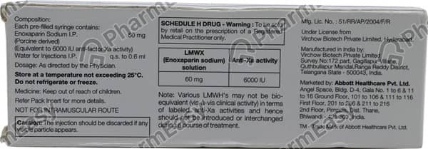 Lmwx 60mg Pre Filled Syringe Of 0.6ml Injection