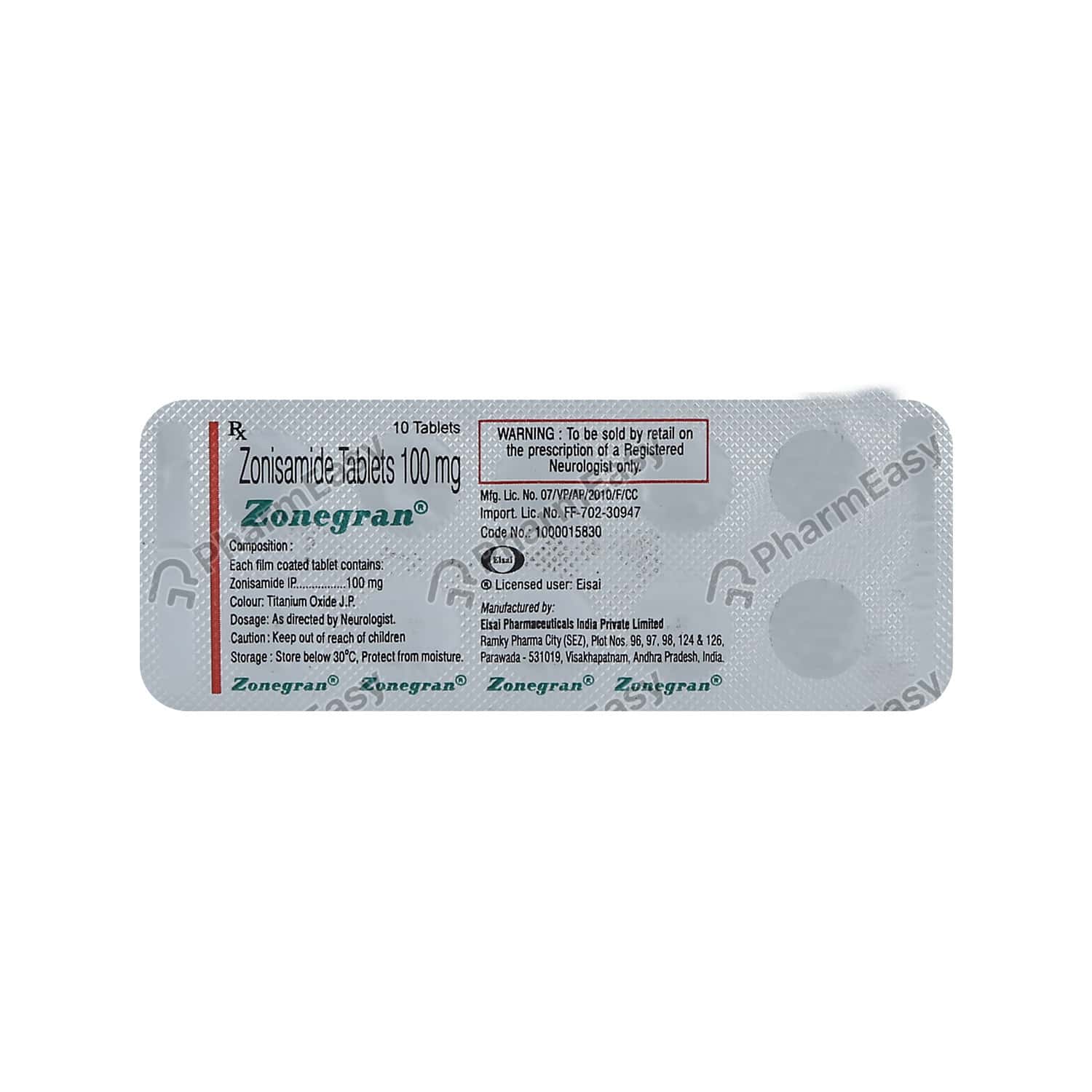 Buy Zonegran 100 MG Tablet (10) Online at Flat 18 OFF* PharmEasy