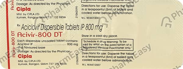 Acivir Dt 800mg Strip Of 5 Tablets