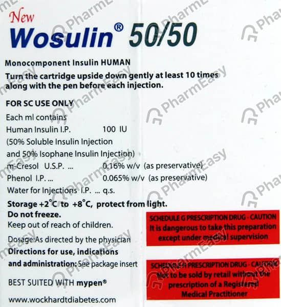 Wosulin 50/50 100Iu Cartridge Of 3Ml Injection