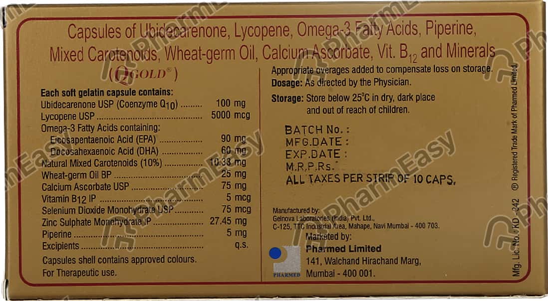Q Gold Strip Of 10 Softgel Capsules Uses, Side Effects, Price & Dosage