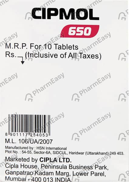 Cipmol 650mg Strip Of 10 Tablets