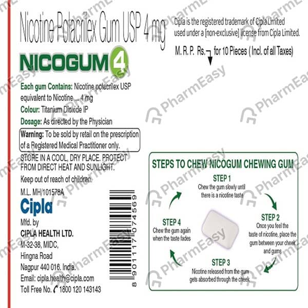 Nicogum 4mg Strip Of 10 Chewing Gum