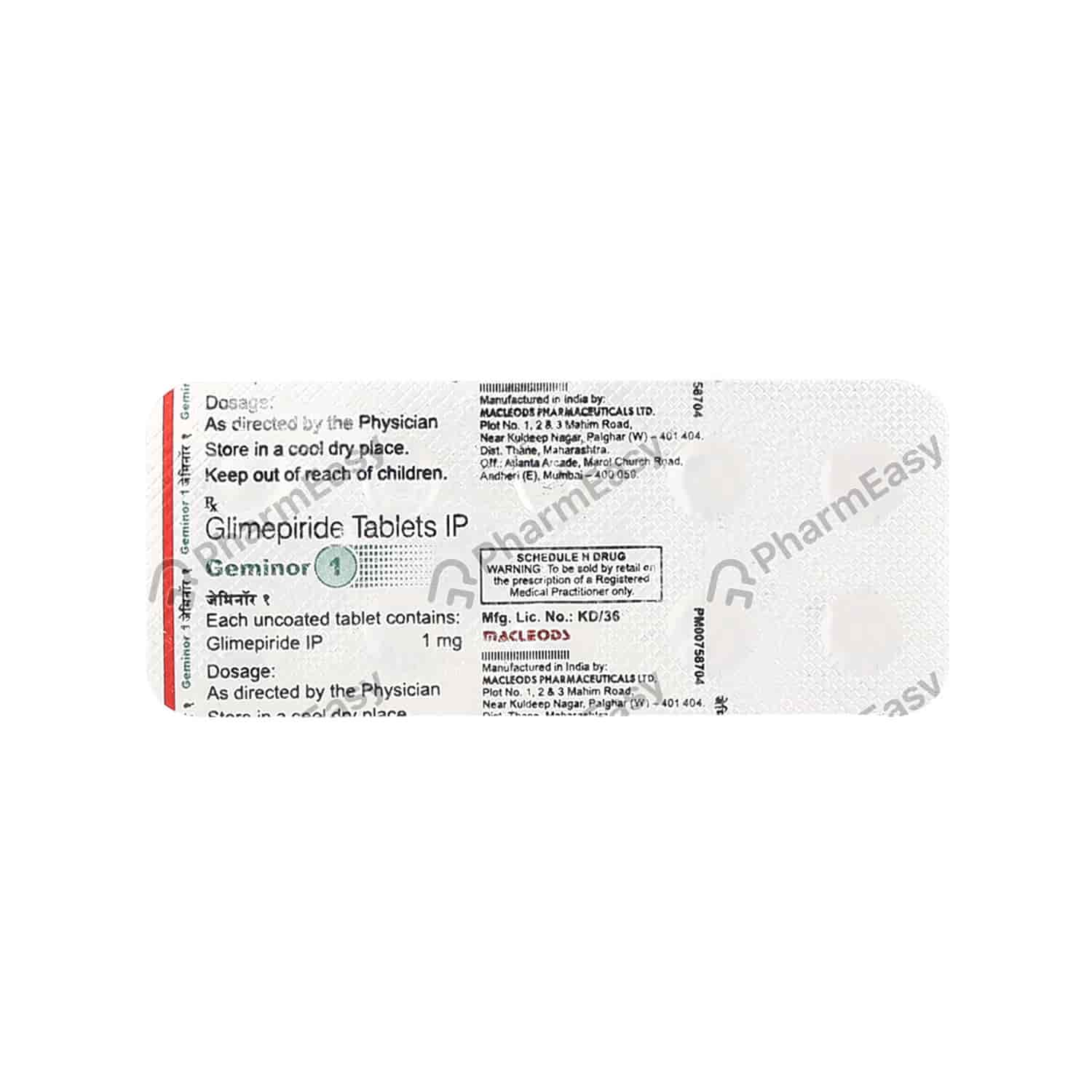 Geminor 1mg Tab - Uses, Side Effects, Dosage, Composition & Price ...