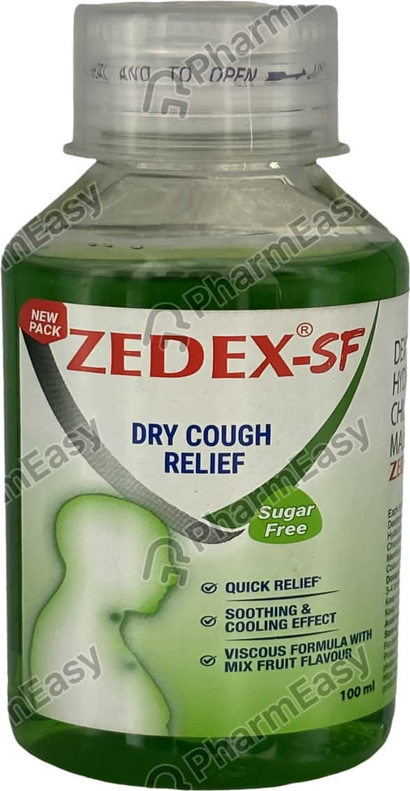 Zedex Sf Mix Fruit Flavour Bottle Of 100ml Dry Cough Syrup Uses, Side