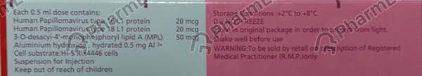 Cervarix Pre Filled Syringe Of 0.5ml Suspension For Injection