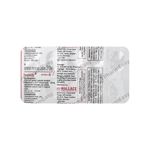 Isoin 20mg Strip Of 10 Capsules