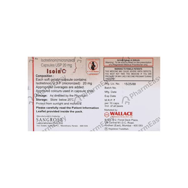 Isoin 20mg Strip Of 10 Capsules