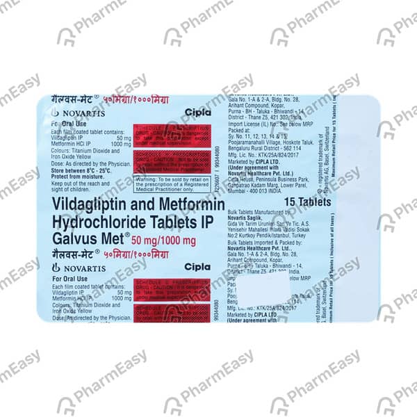 Galvus Met 50mg/1gm Strip Of 10 Tablets