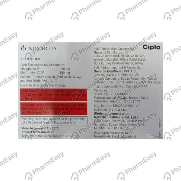 Galvus Met 50mg/500mg Strip Of 10 Tablets