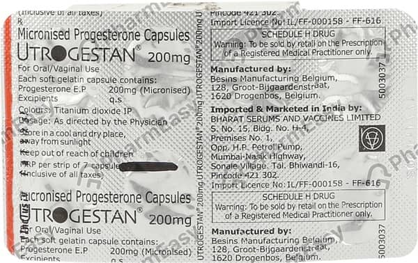 Utrogestan 200mg Strip Of 7 Capsules
