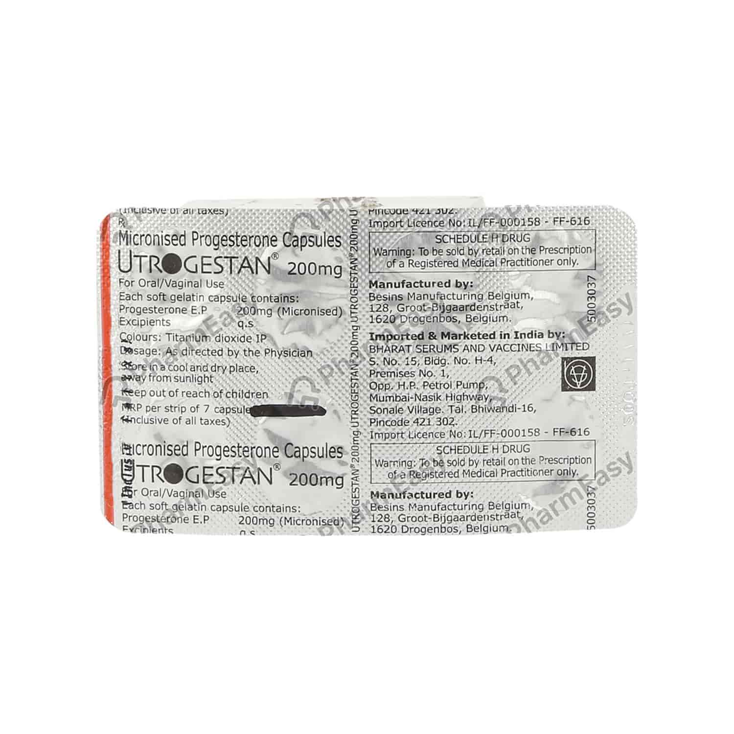 Utrogestan 200mg Capsule 7'S Uses, Side Effects, Dosage, Composition