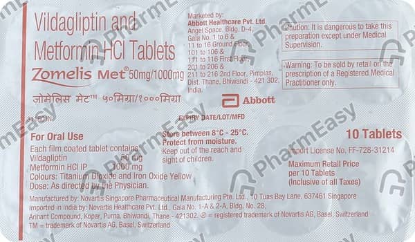 Zomelis Met 50/1000Mg Strip Of 10 Tablets