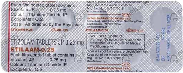 Etilaam 0.25mg Strip Of 10 Tablets