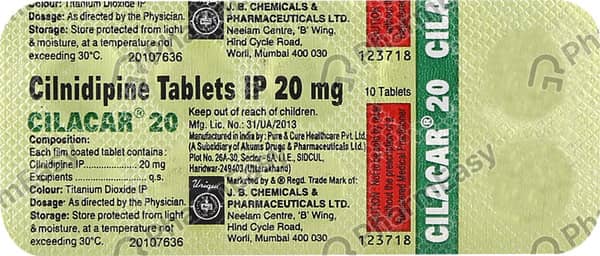 Cilacar 20mg Strip Of 10 Tablets