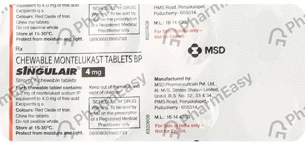 Singulair 4Mg Strip Of 7 Tablets