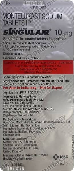 Singulair 10mg Strip Of 7 Tablets
