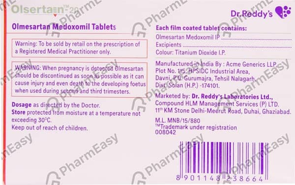 Olsertain 20mg Strip Of 10 Tablets
