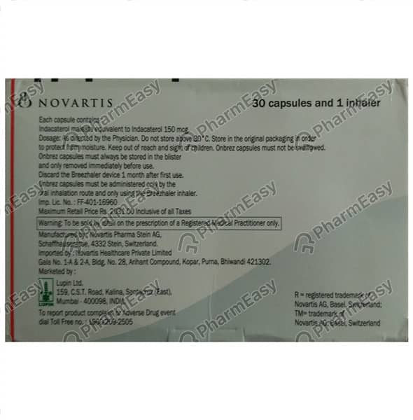 Onbrez Breezhaler 150Mcg Bottle Of 10 Inhalation Capsules