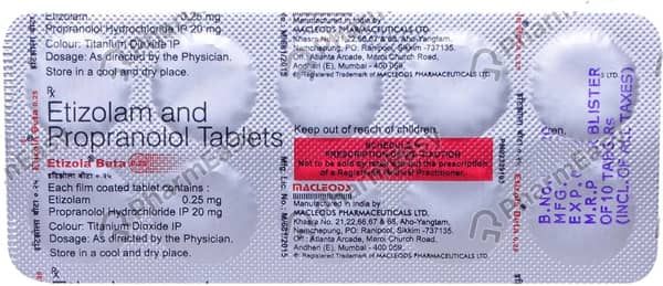 Etizola Beta 0.25mg Strip Of 10 Tablets