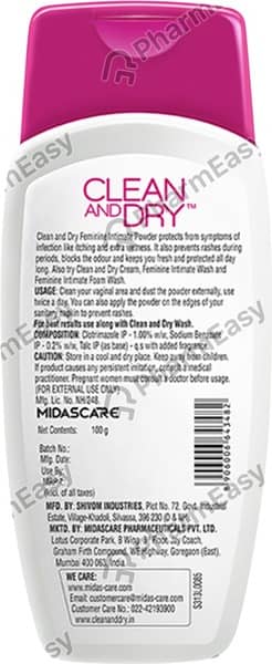 Clean And Dry Feminine Intimate Bottle Of 100Gm Vaginal Powder